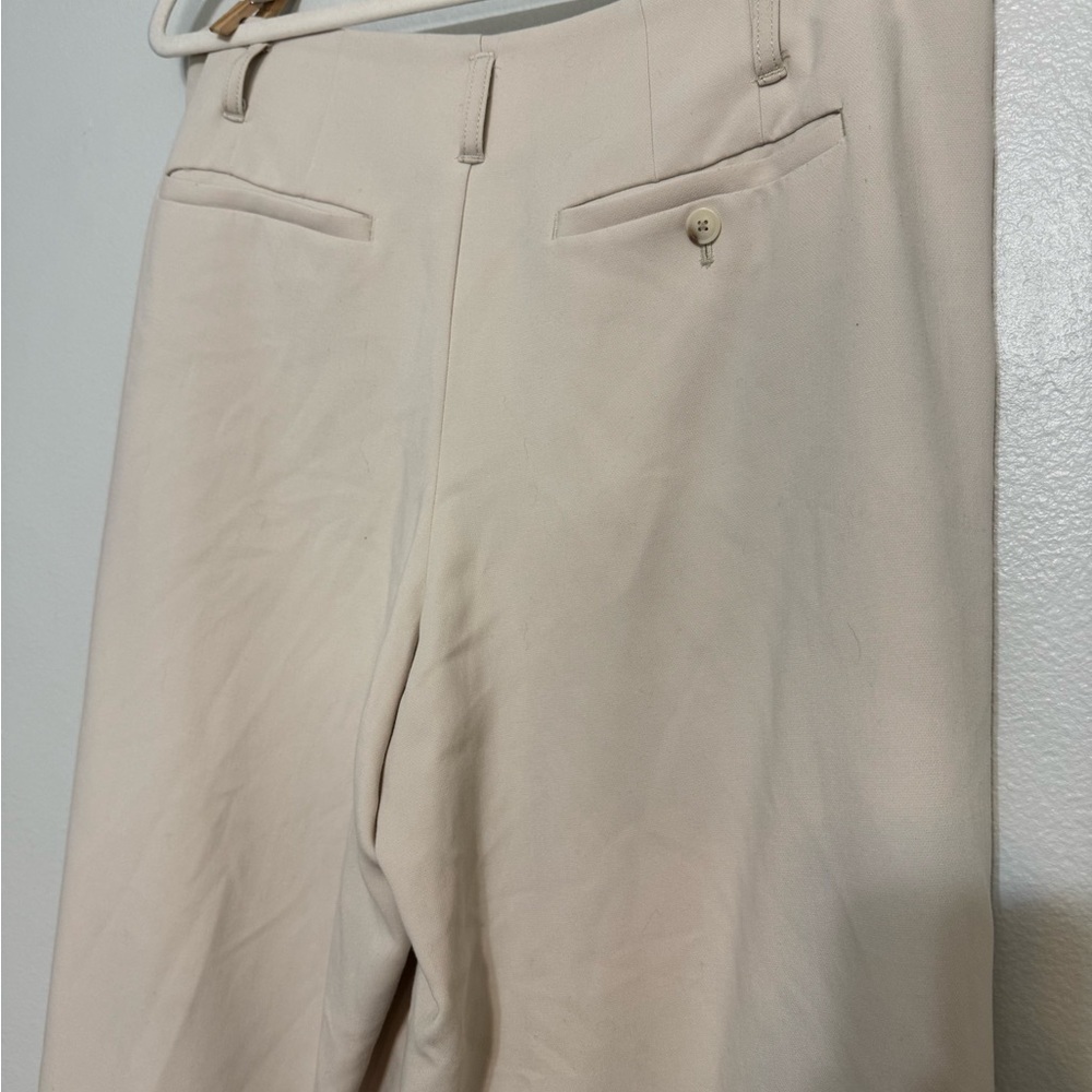 Maeve x Anthropologie Pleated Wide Leg Cropped Trouser in neutral / beige - Picture 6 of 7
